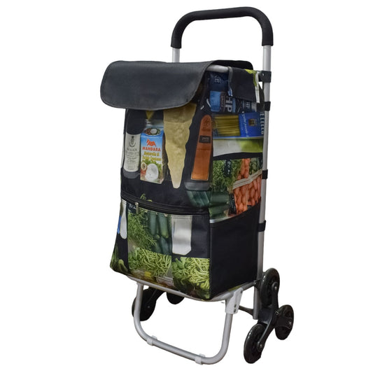 Carucior de piata pliabil, cadru din aluminiu, roti din silicon, Naimeed D4950, 6 roti, 49 L, Verde