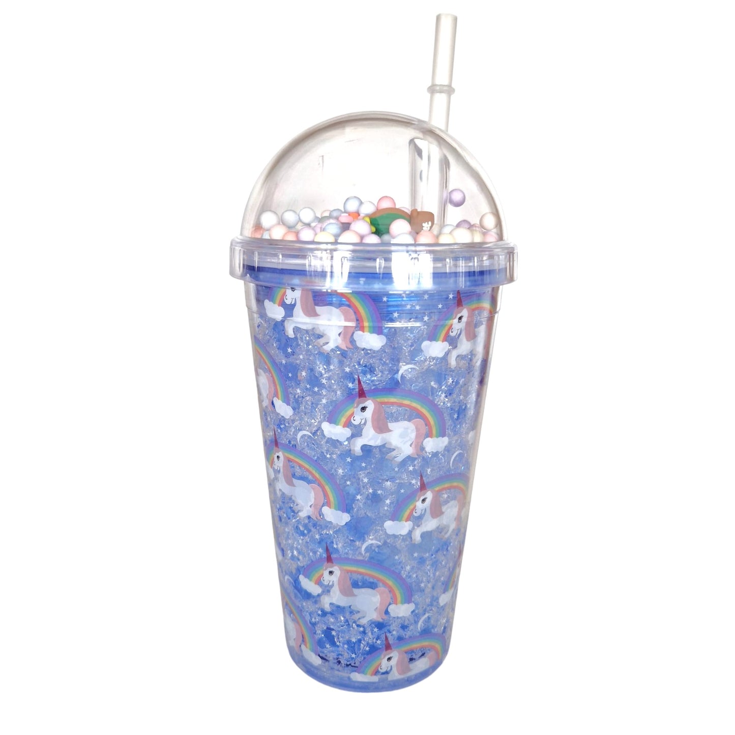 Pahar cu capac si pai, Naimeed D5020, Albastru-unicorn