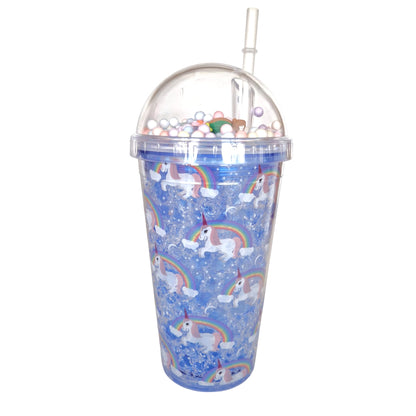 Pahar cu capac si pai, Naimeed D5020, Albastru-unicorn