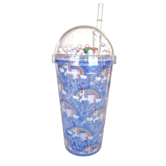 Pahar cu capac si pai, Naimeed D5020, Albastru-unicorn