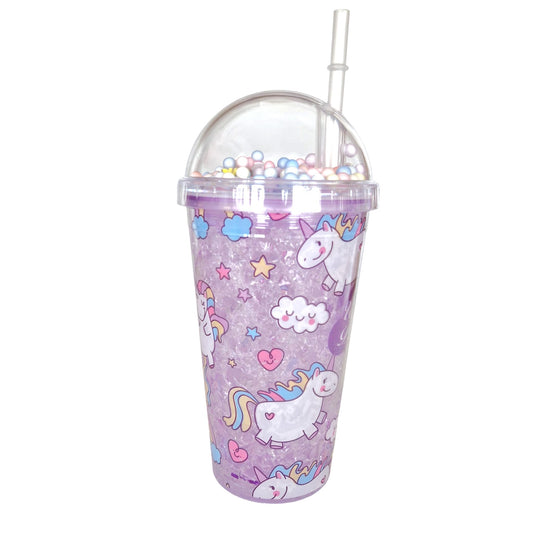 Pahar cu capac si pai, Naimeed D5020, Mov-unicorn