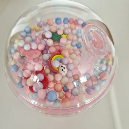 Pahar cu capac si pai, Naimeed D5020, Roz-unicorn