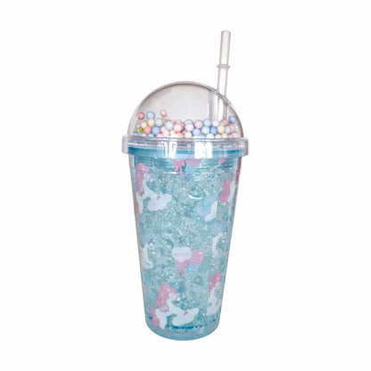 Pahar cu capac si pai, Naimeed D5020, Turcoaz-unicorn