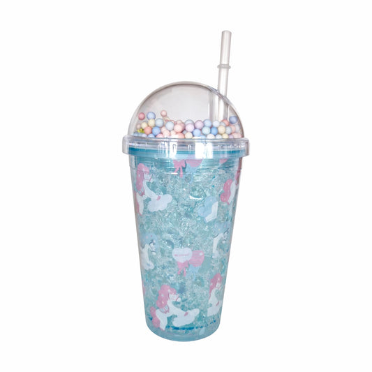 Pahar cu capac si pai, Naimeed D5020, Turcoaz-unicorn