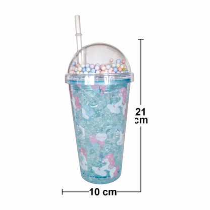 Pahar cu capac si pai, Naimeed D5020, Turcoaz-unicorn