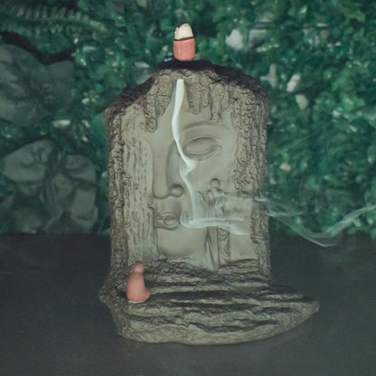 Suport conuri parfumate, Naimeed D5077, cascada de fum, aromaterapie, ceramica, Maro, 14x7x17cm