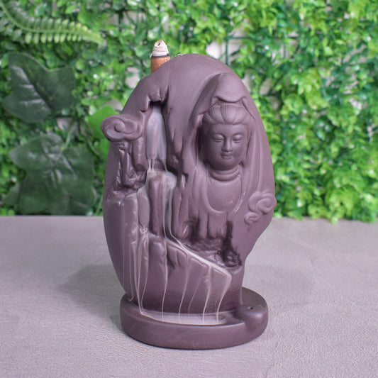 Suport conuri parfumate, Naimeed D5078, cascada de fum, aromaterapie, ceramica, Maro, 10x8x18cm