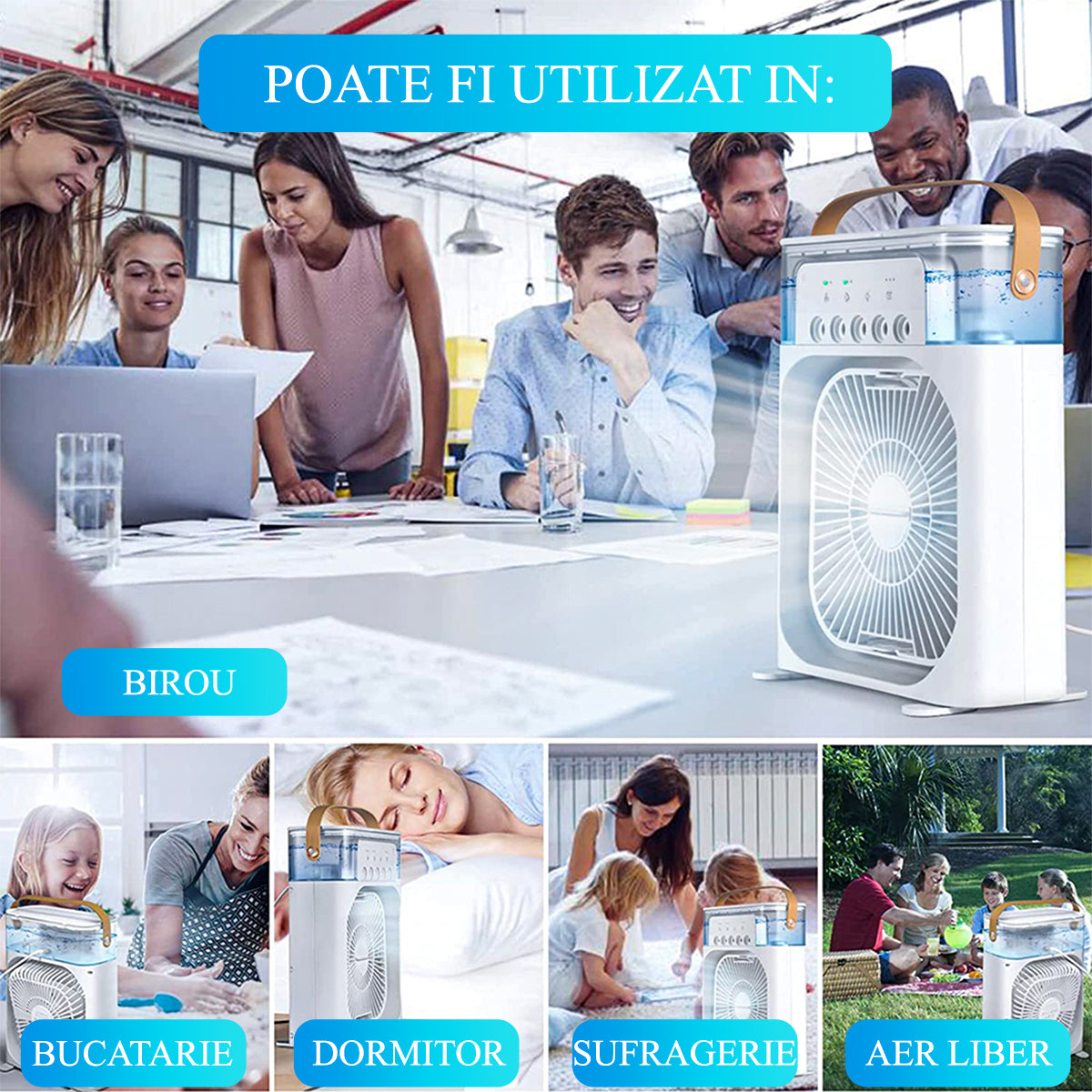 Ventilator, umidificator, Naimeed D5120, alimentare USB, Alb
