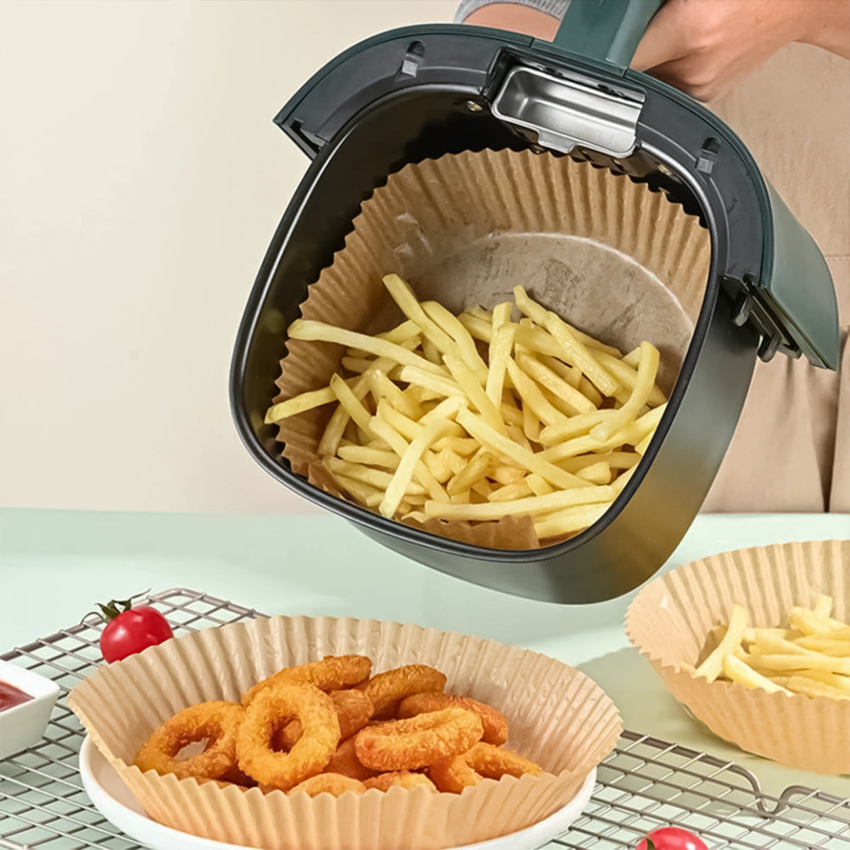 Set 100 bucati hartie de copt, Naimeed D5142, pentru friteuza, cuptor cu microunde, Maro