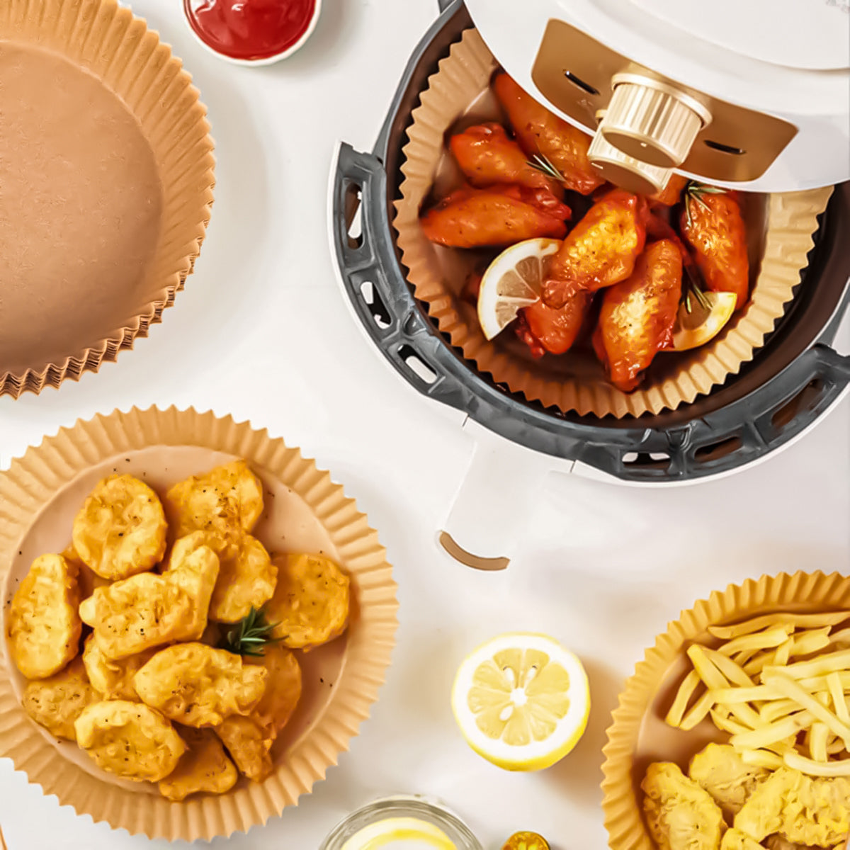 Set 100 bucati hartie de copt, Naimeed D5142, pentru friteuza, cuptor cu microunde, Maro
