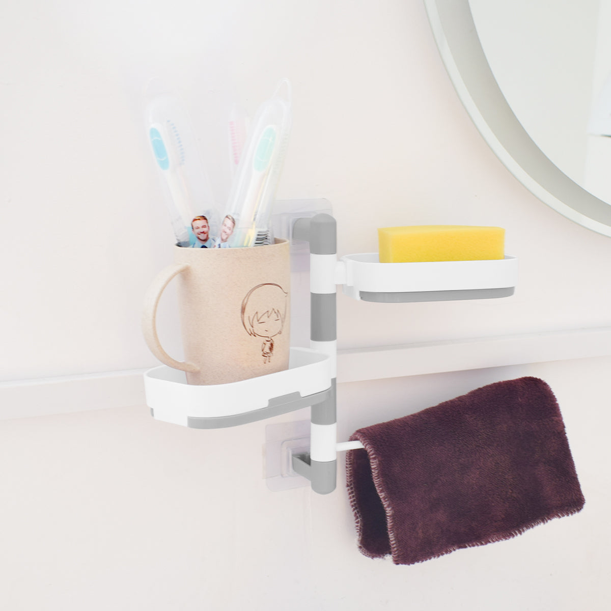 Suport rotativ, multifunctional, Naimeed D5149, pentru prosop, sapun, burete de baie, Alb