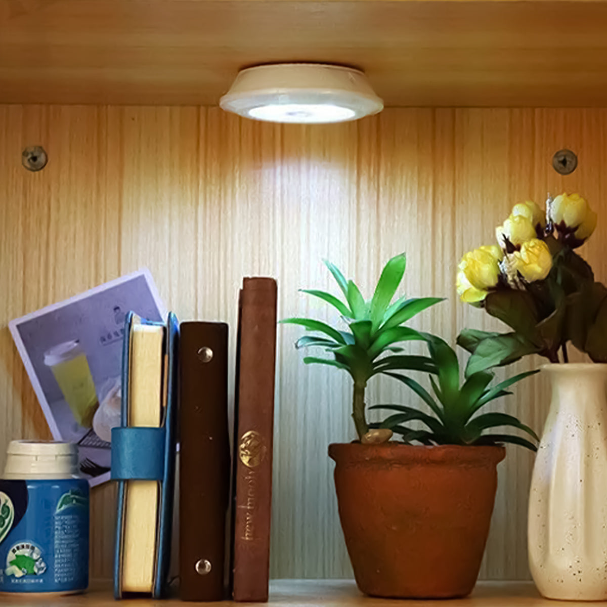 Set 3 lampi LED, Naimeed D5164, alimentare cu baterii,  3 trepte de intensitate, control prin telecomanda, wireless, Alb
