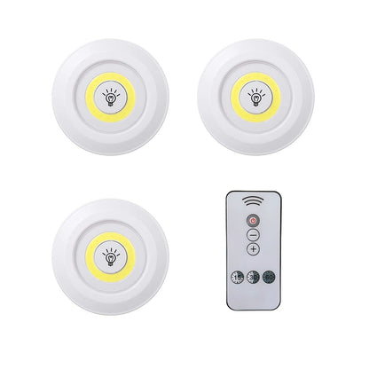 Set 3 lampi LED, Naimeed D5164, alimentare cu baterii,  3 trepte de intensitate, control prin telecomanda, wireless, Alb