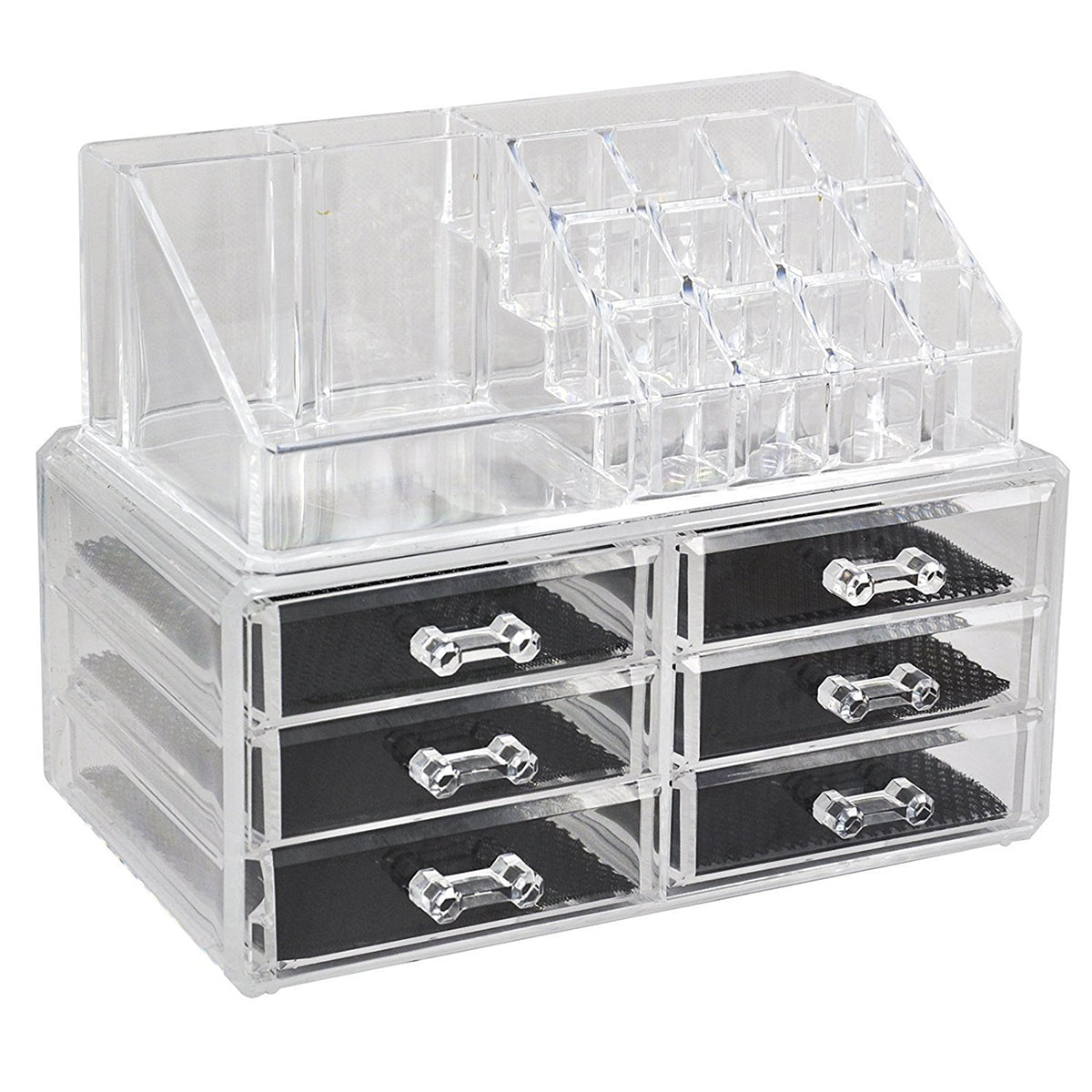 Organizator cosmetice, Naimeed D5175, 6 sertare, cu compartiment pentru discheta demachianta, ruj, oja, Transparent