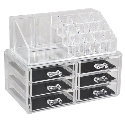 Organizator cosmetice, Naimeed D5175, 6 sertare, cu compartiment pentru discheta demachianta, ruj, oja, Transparent