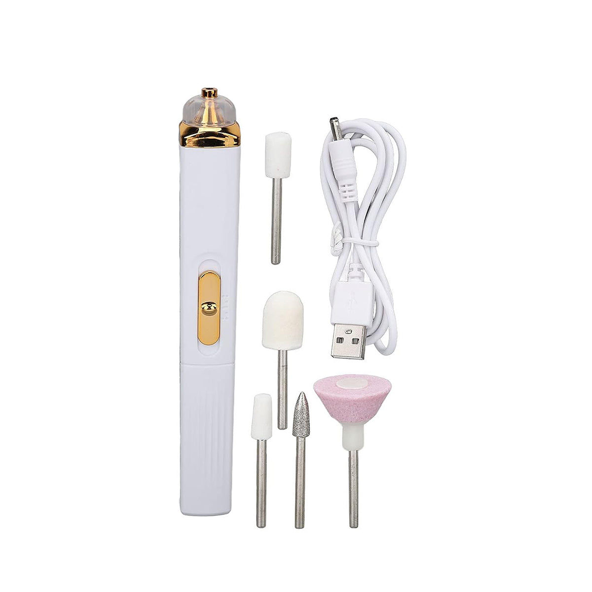 Pila unghii, Naimeed D5191, pentru adulti, 5 capuri, acumulator, USB, Alb