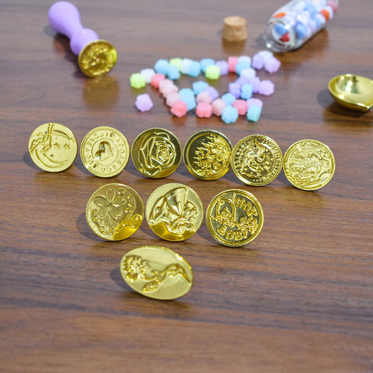 Set 10 piese, stampile, Naimeed D5222, pentru sigiliu cu ceara, Auriu