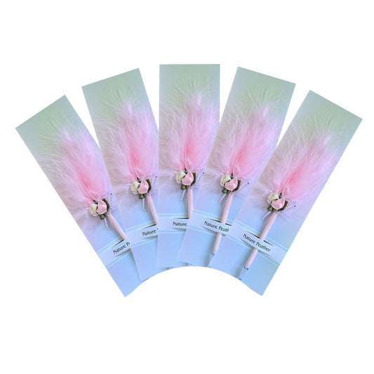 Set 5 pixuri Feather Writer, cu pana si accesoriu, elegant, Naimeed D5230, Roz