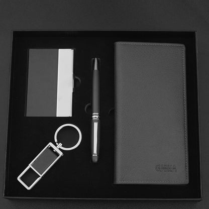 Set cadou barbati, Naimeed D5243, din piele sintetica, cu breloc de chei, Negru
