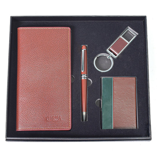 Set cadou barbati, Naimeed D5244, din piele sintetica, cu breloc de chei, Maro