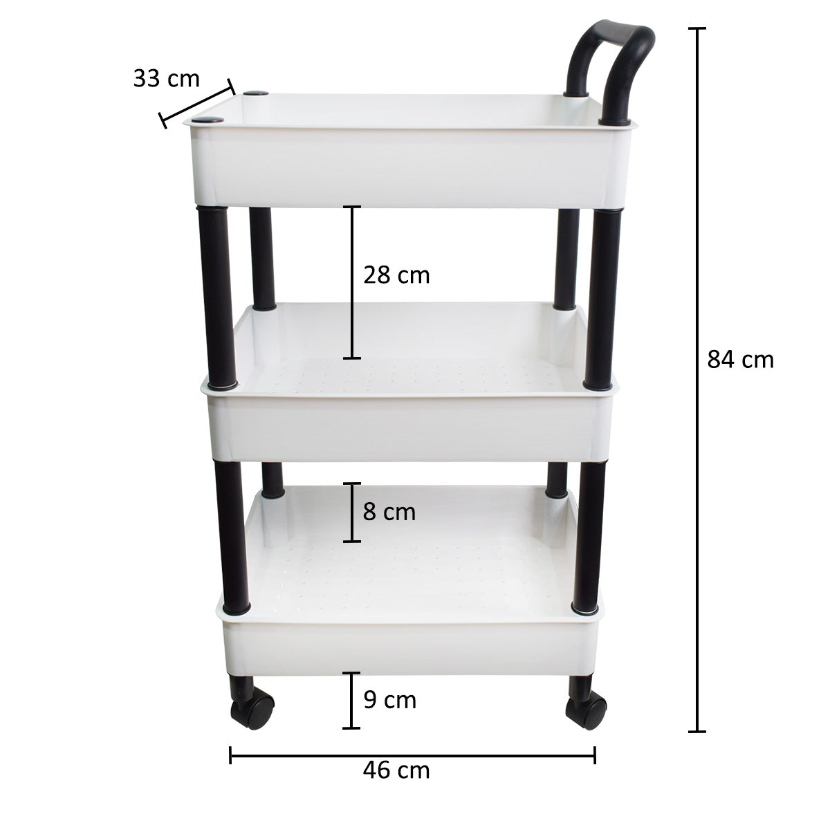 Raft multifunctional, 3 niveluri, Naimeed D5288, Alb/Negru, 46x33x84cm