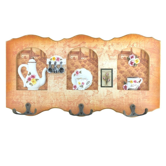Cuier decorativ cu 3 carlige, Naimeed D53-5, 35x19x1cm, Maro