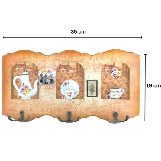 Cuier decorativ cu 3 carlige, Naimeed D53-5, 35x19x1cm, Maro