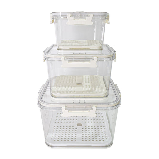Set 3 caserole, monitorizarea datei, sistem de scurgere, Naimeed D5308, Alb