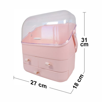 Organizator cosmetice, capac transparent, Naimeed D5320, 18x27x31cm, Roz