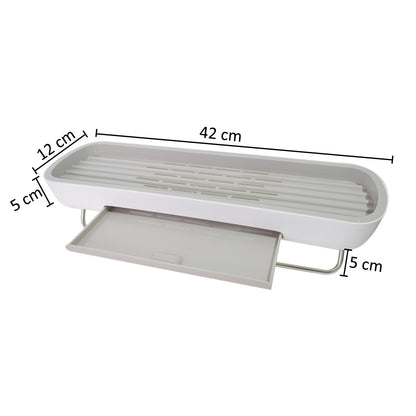 Etajera baie, sistem scurgere apa, suport prosop, Naimeed D5323, Alb, 42x12x10cm