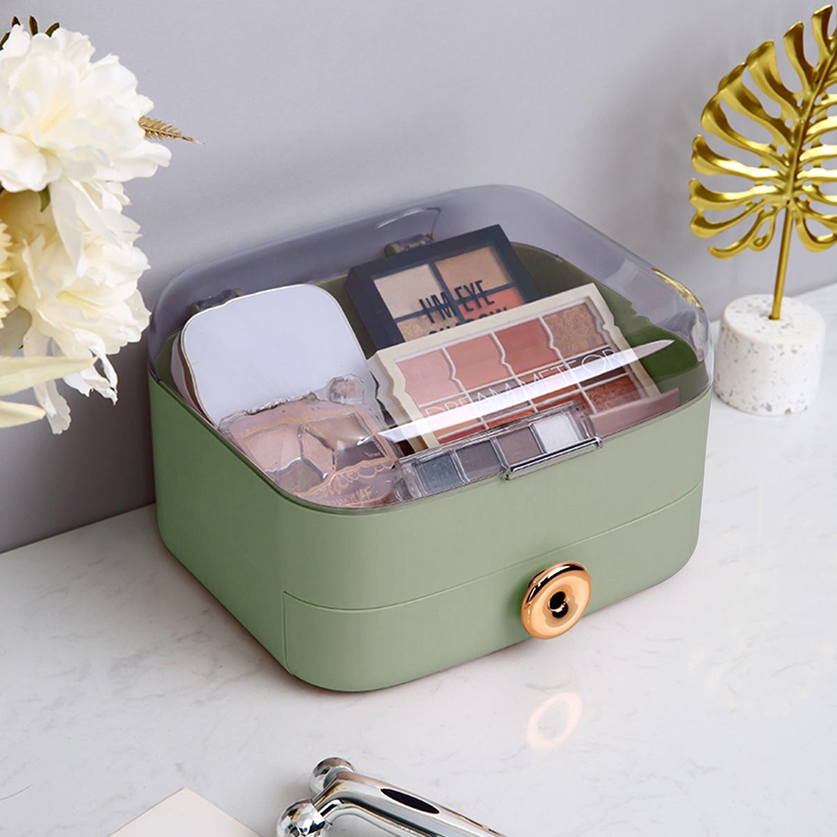 Organizator cosmetice, capac transparent, Naimeed D5374, 20x19x12cm, Verde