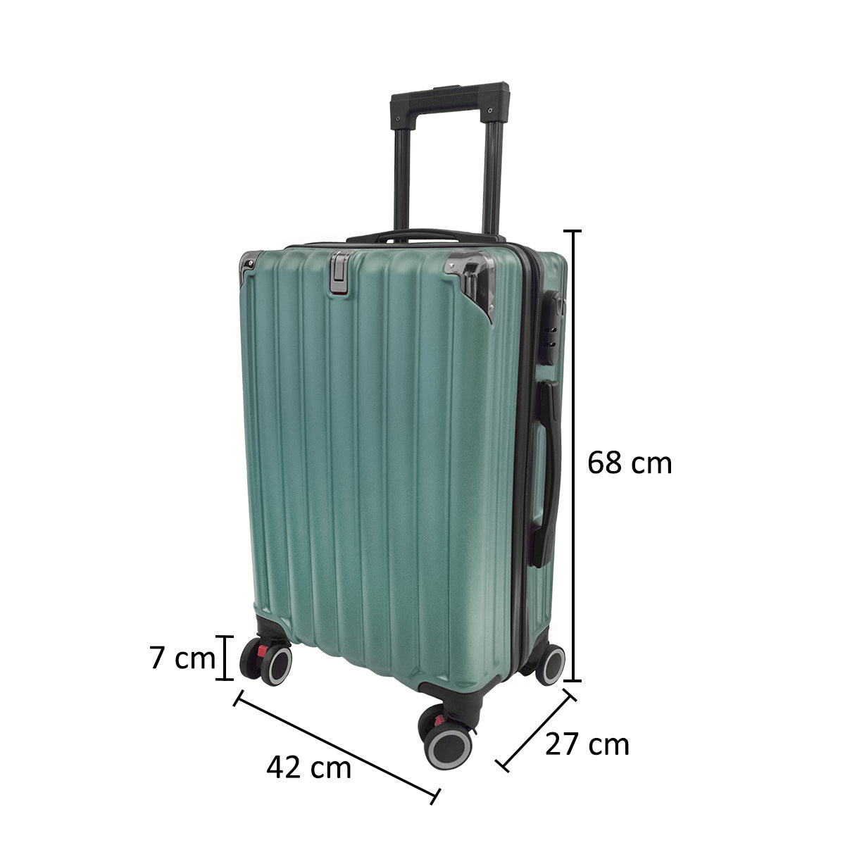 Troler voiaj, Naimeed D5388M, 4 roti duble 360 grade, ABS, inchidere cifru, Verde, 42x27x68cm