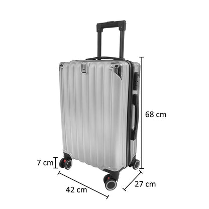 Troler voiaj, Naimeed D5389M, 4 roti duble 360 grade, ABS, inchidere cifru, Argintiu, 42x27x68cm