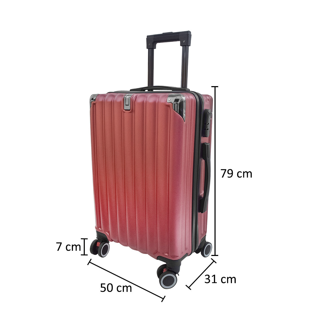 Troler voiaj, Naimeed D5390L, 4 roti duble 360 grade, ABS, inchidere cifru, Rosu, 50x31x79cm