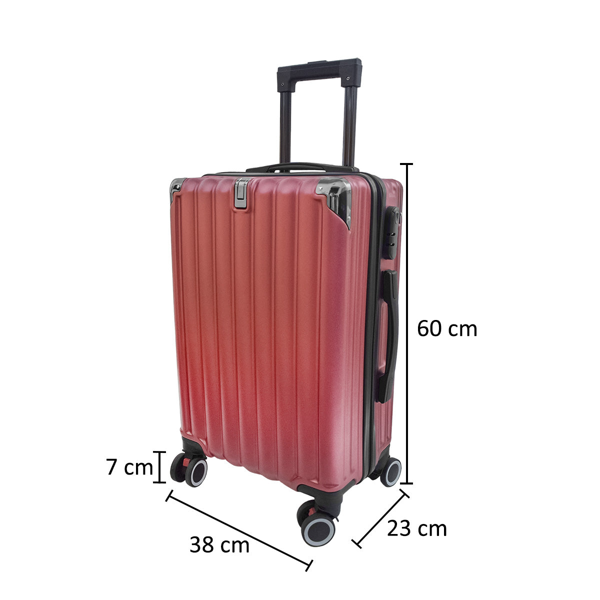 Troler voiaj, Naimeed D5390S, 4 roti duble 360 grade, ABS, inchidere cifru, Rosu, 38x23x60cm