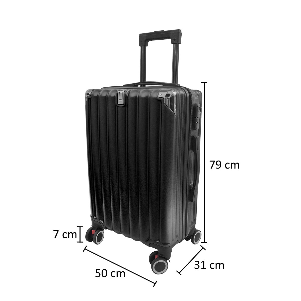 Troler voiaj, Naimeed D5391L, 4 roti duble 360 grade, ABS, inchidere cifru, Negru, 50x31x79cm