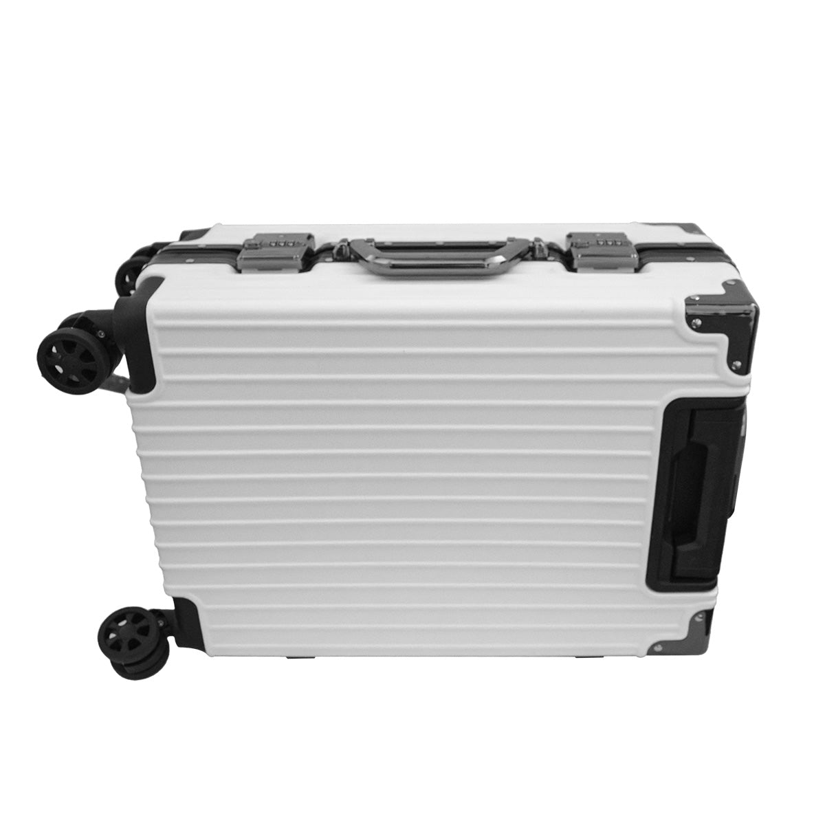 Troler, cabina avion, Naimeed D5392S, Premium Voyage, 4 roti duble 360 grade, ABS, inchidere cifru, Alb, 34x23x55cm