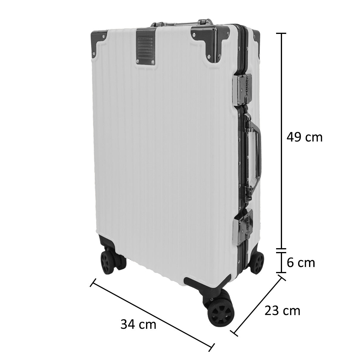 Troler, cabina avion, Naimeed D5392S, Premium Voyage, 4 roti duble 360 grade, ABS, inchidere cifru, Alb, 34x23x55cm