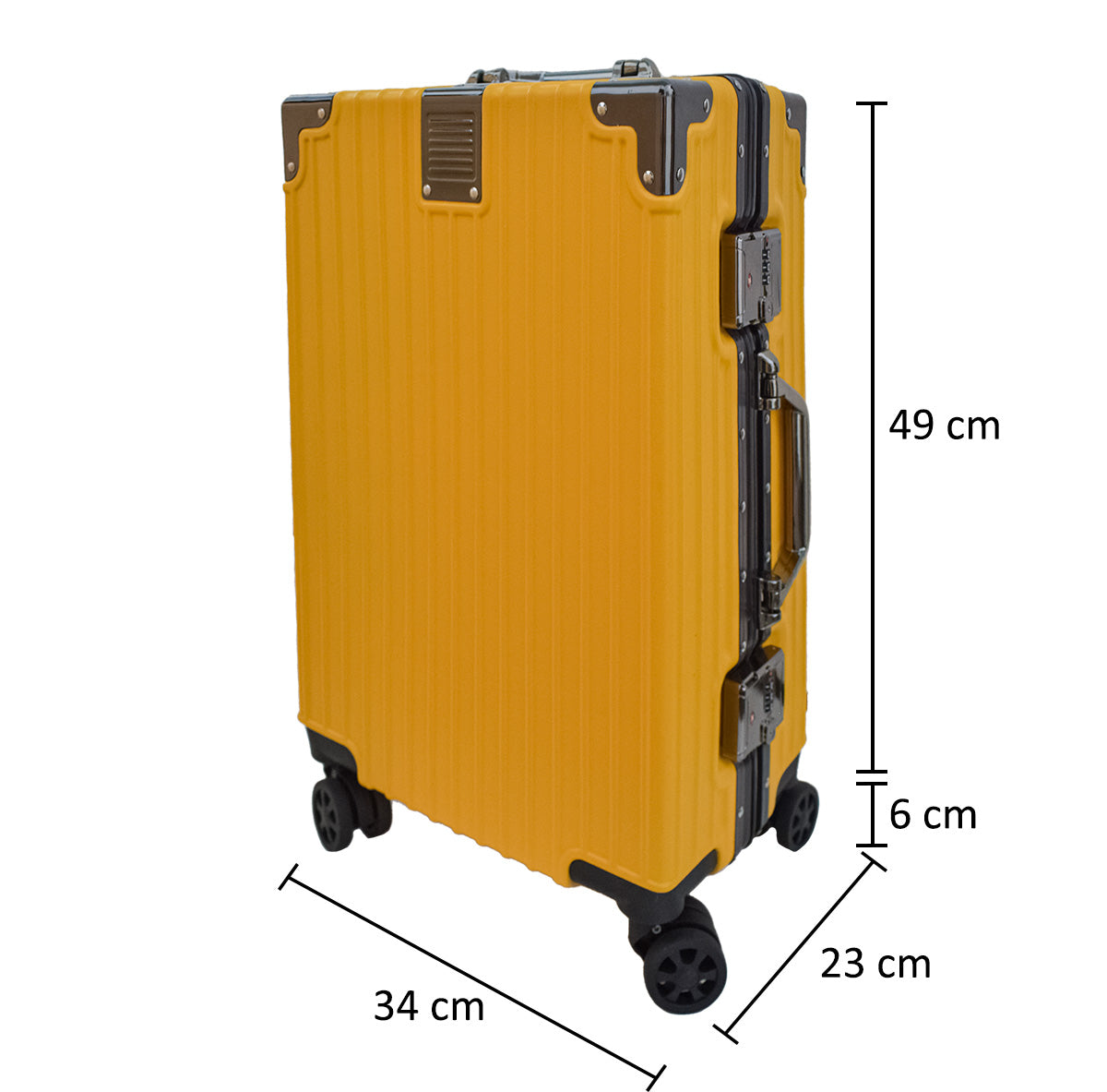 Troler, cabina avion, Naimeed D5393S, Premium Voyage 4 roti duble 360 grade, ABS, inchidere cifru, Galben, 34x23x55cm
