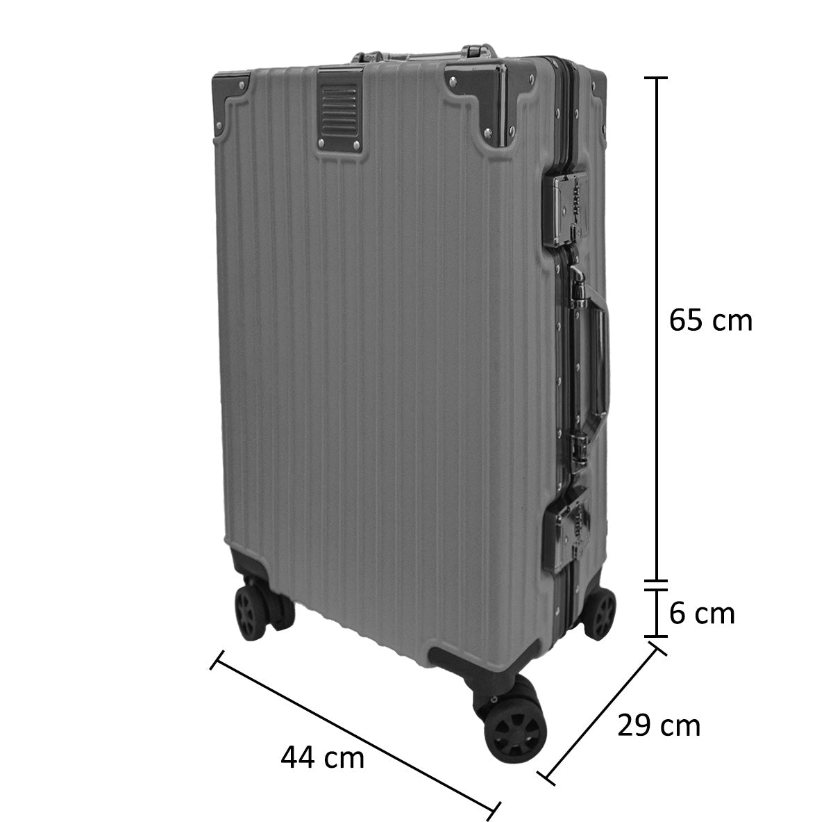 Troler, bagaj de cala, Naimeed D5394L, Premium Voyage, 4 roti duble 360 grade, ABS, inchidere cifru, Gri, 44x29x71cm