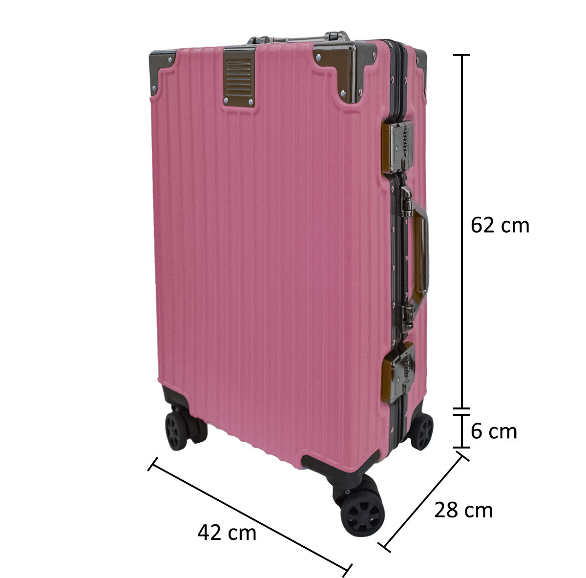 Troler, bagaj de cala, Naimeed D5399M, Premium Voyage, 4 roti duble 360 grade, ABS, inchidere cifru, Roz, 42x28x68cm