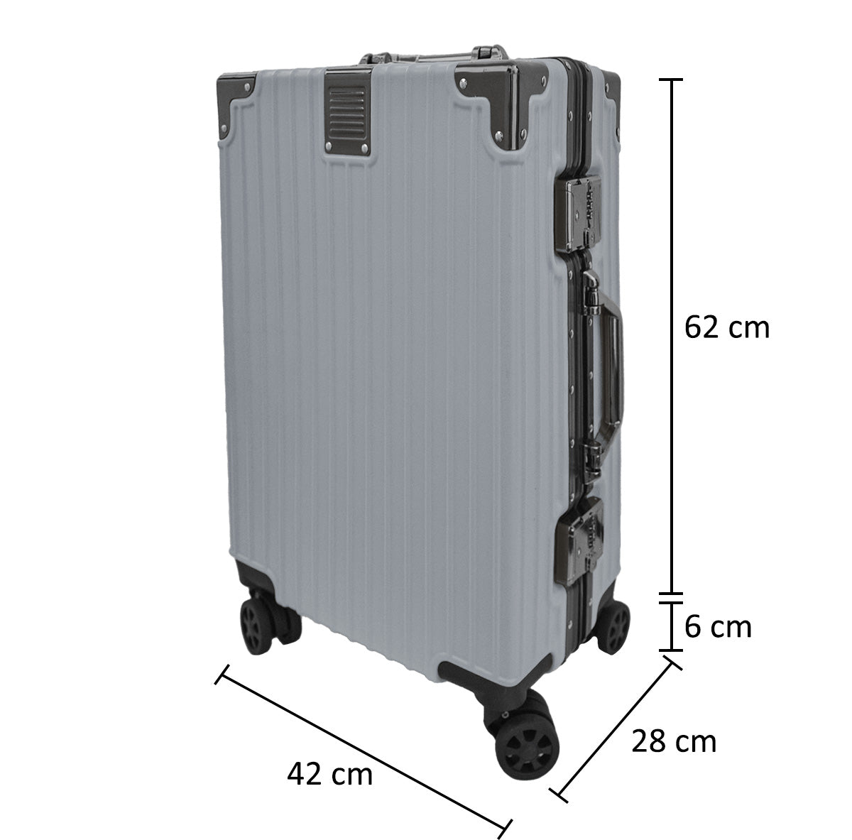 Troler, bagaj de cala, Naimeed D5400M, Premium Voyage, 4 roti duble 360 grade, ABS, inchidere cifru, Argintiu, 42x28x68cm