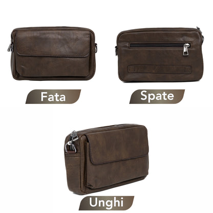 Borseta barbati, de umar, piele ecologica, Naimeed D5444, Companion, Maro inchis, 15x6x23cm