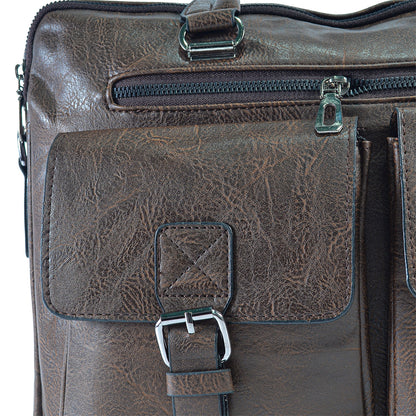 Servieta barbati, piele ecologica, Naimeed D5454, Companion, Maro inchis, 39x7x30cm
