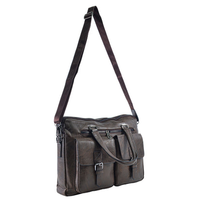 Servieta barbati, piele ecologica, Naimeed D5454, Companion, Maro inchis, 39x7x30cm