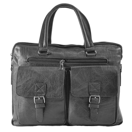 Servieta barbati, piele ecologica, Naimeed D5453, Companion, Negru, 39x7x30cm