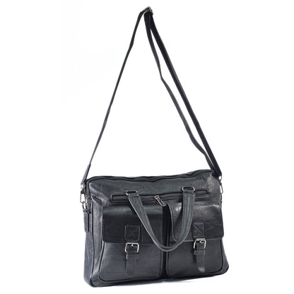 Servieta barbati, piele ecologica, Naimeed D5453, Companion, Negru, 39x7x30cm