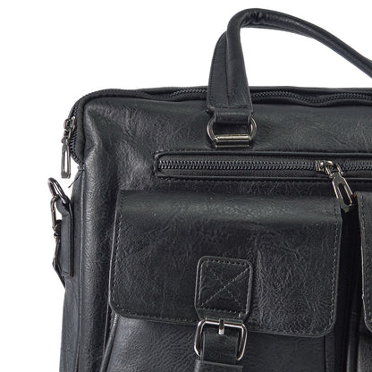 Servieta barbati, piele ecologica, Naimeed D5453, Companion, Negru, 39x7x30cm