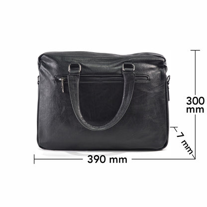 Servieta barbati, piele ecologica, Naimeed D5453, Companion, Negru, 39x7x30cm