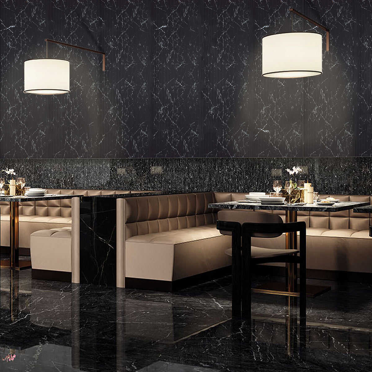 Set 5 panouri decorative, riflaj, polimer rigid, Naimeed D5461, 270x30x0.5cm, Negru